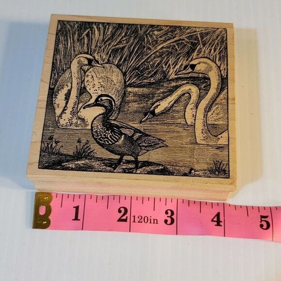 NEW Magenta Rubber Stamp Canada Swan Geese Duck Large 03074O Unused 4" Wood - Picture 5 of 6